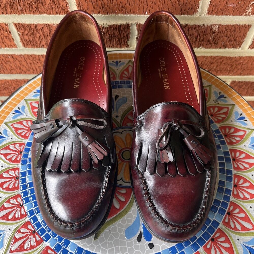 Vintage Cole Haan Mens Size 12 M Burgundy Tassel Kiltie Leather Loafers USA